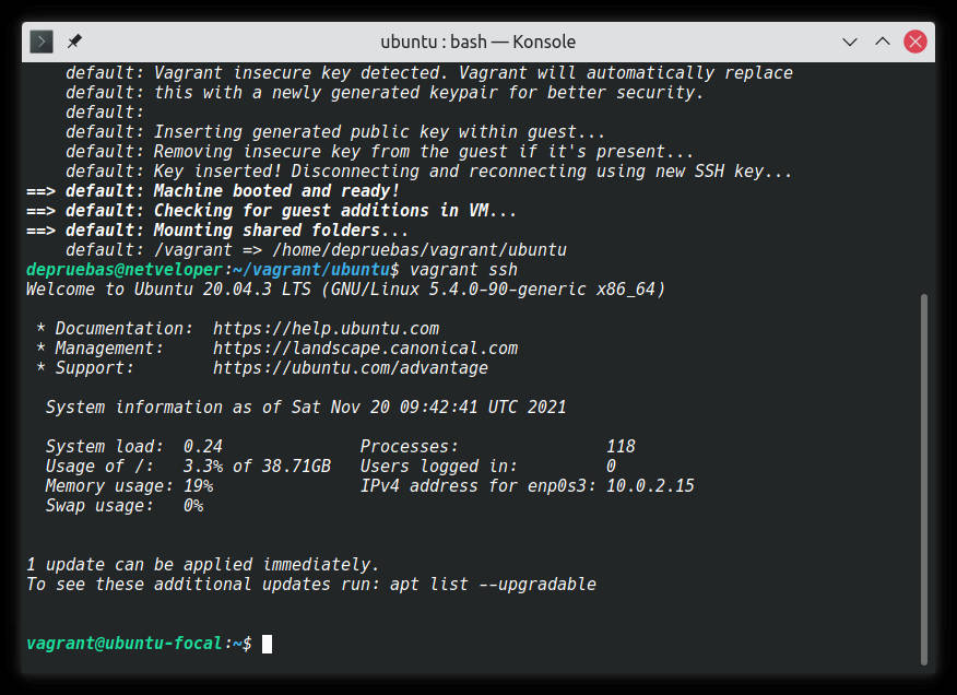 Vagrant ssh - acceso a la maquina virtual