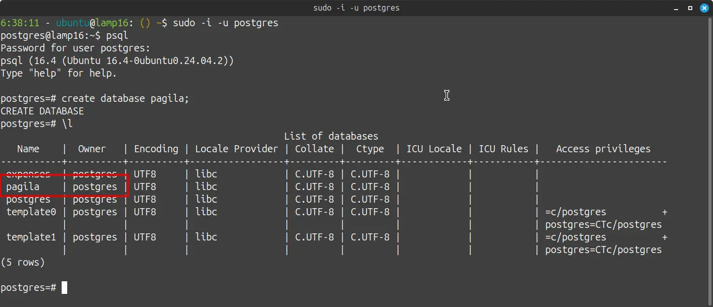 Consola de postgresql - Crear base de datos