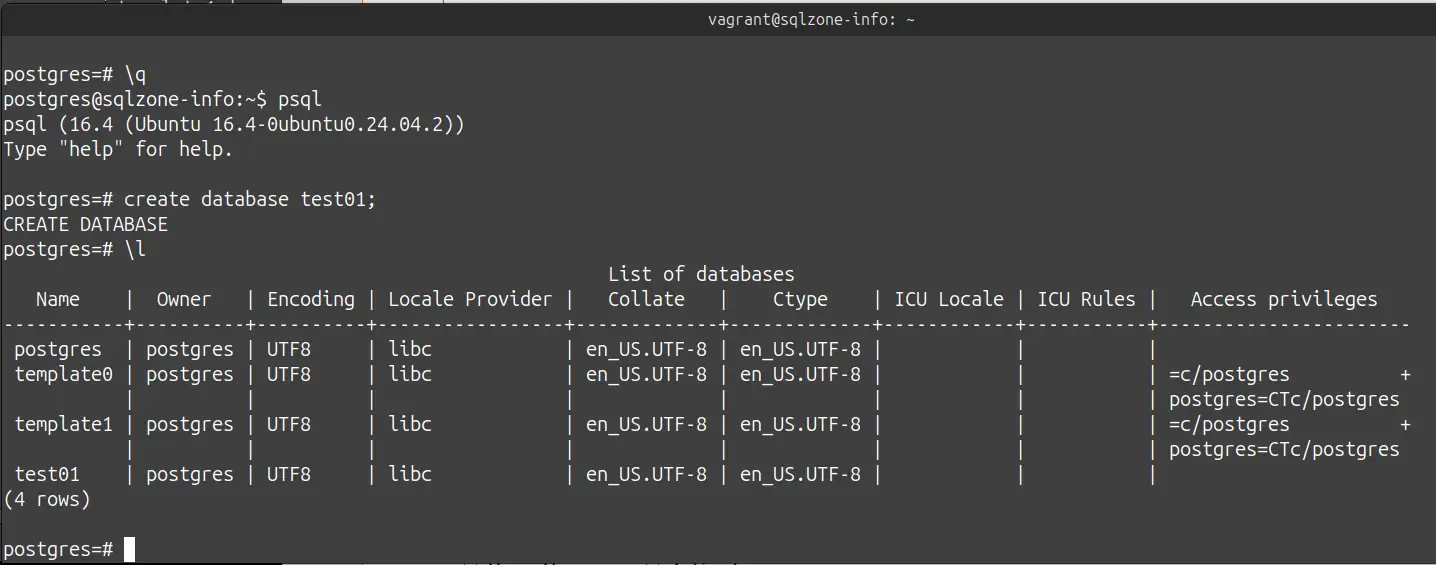 Crear base de datos desde la consola de postgresql