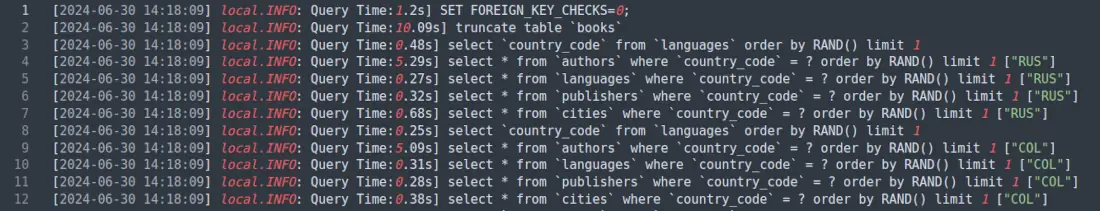 Como se ve el log de sql en laravel.log