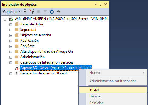 Activar SQL Agent desde SSMS